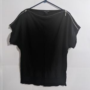 August Silk Zipper Neckline Blouse Silk Blend